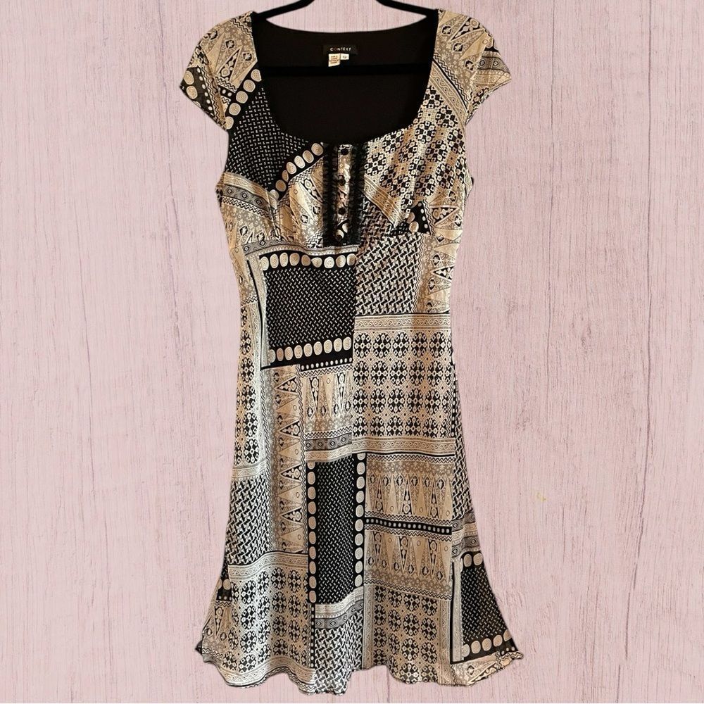 90s vintage cap sleeve patchwork chiffon midi dress